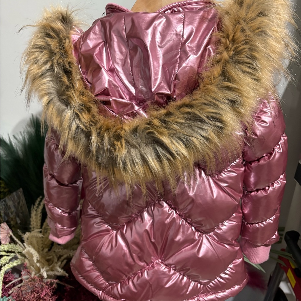 Appaman Metallic Pink Puffer Jacket with Faux Fur Trim - Picture 2 of 2